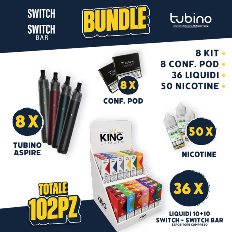 BUNDLE - Tubino Aspire + Pod + Liquidi 10+10 Switch/Switch Bar + Nicotine