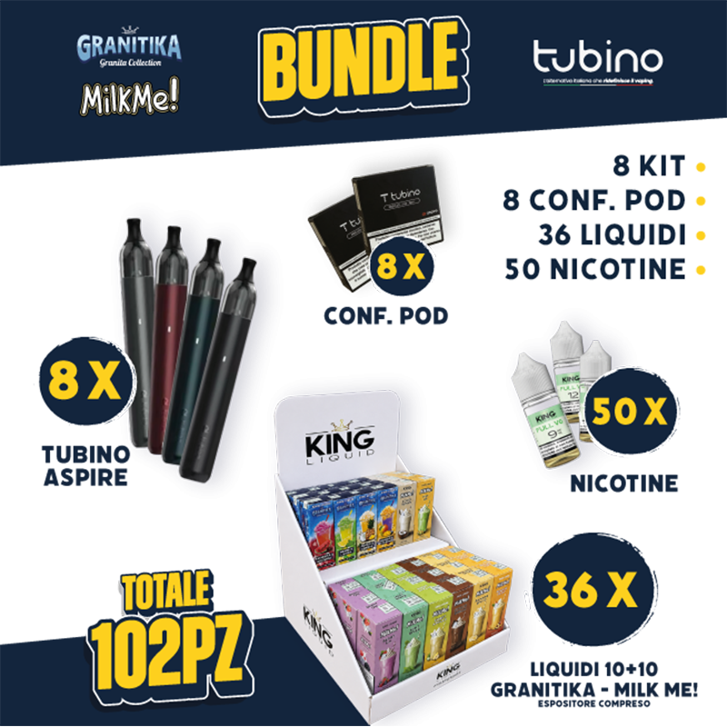 BUNDLE - Tubino Aspire + Pod + Liquidi 10+10 Milk Me/Granitika + Nicotine