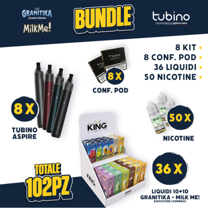 BUNDLE - Tubino Aspire + Pod + Liquidi 10+10 Milk Me/Granitika + Nicotine