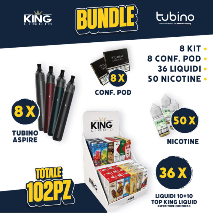 BUNDLE - Tubino Aspire + Pod + Liquidi 10+10 Top King Liquid + Nicotine