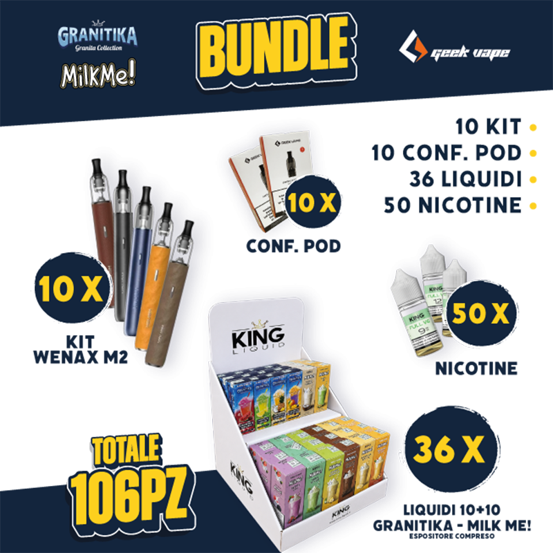BUNDLE - Wenax M2 + Pod + Liquidi 10+10 Milk Me/Granitika + Nicotine
