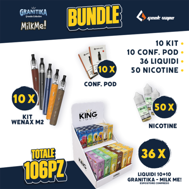 BUNDLE - Wenax M2 + Pod + Liquidi 10+10 Milk Me/Granitika + Nicotine