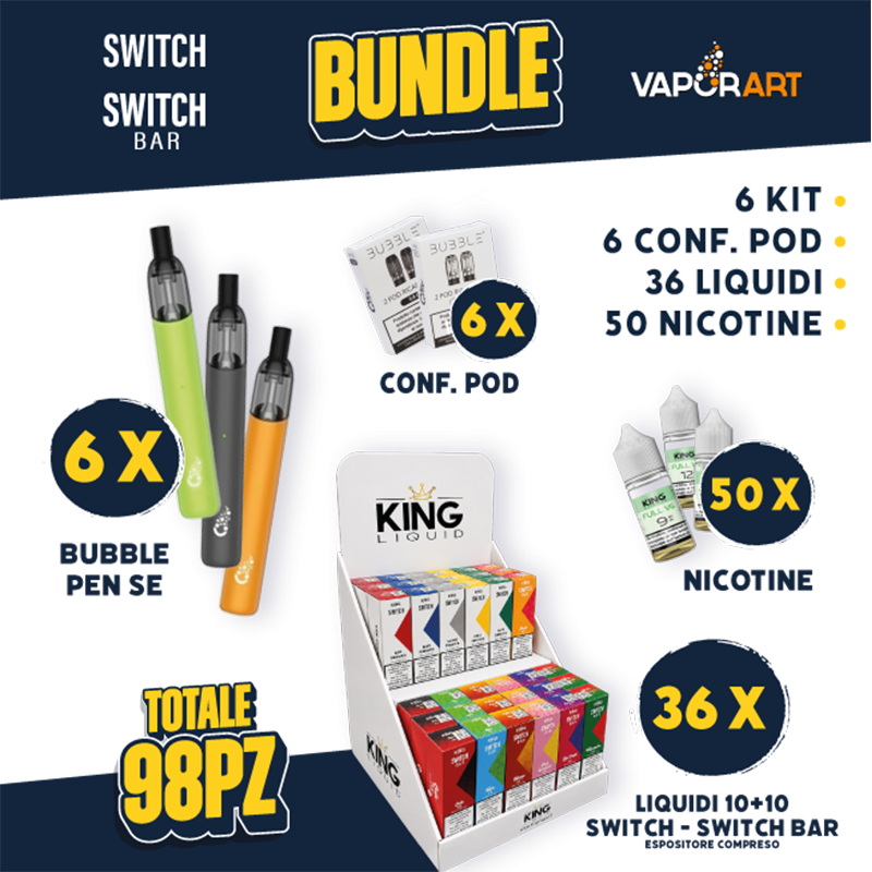 BUNDLE - Vaporart Bubble Pen SE + Pod + Liquidi 10+10 Switch/Switch Bar + Nicotine