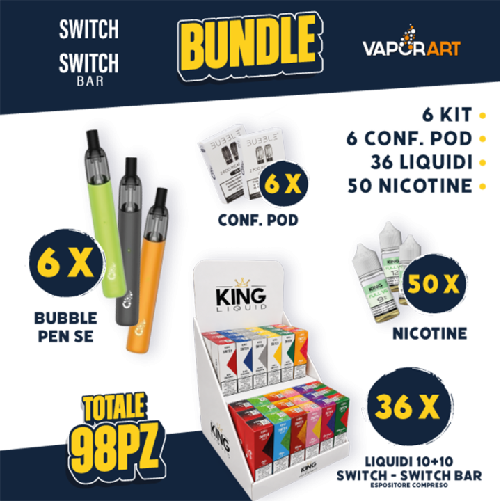 BUNDLE - Vaporart Bubble Pen SE + Pod + Liquidi 10+10 Switch/Switch Bar + Nicotine