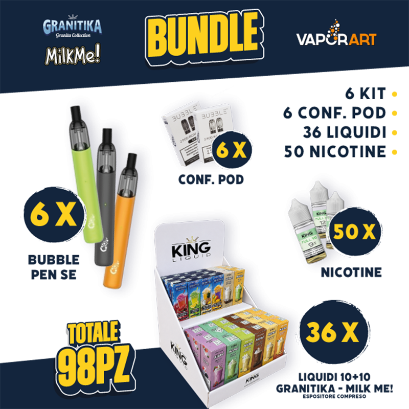 BUNDLE - Vaporart Bubble Pen SE + Pod + Liquidi 10+10 Milk Me/Granitika + Nicotine
