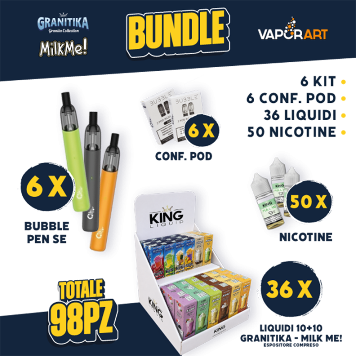 BUNDLE - Vaporart Bubble Pen SE + Pod + Liquidi 10+10 Milk Me/Granitika + Nicotine