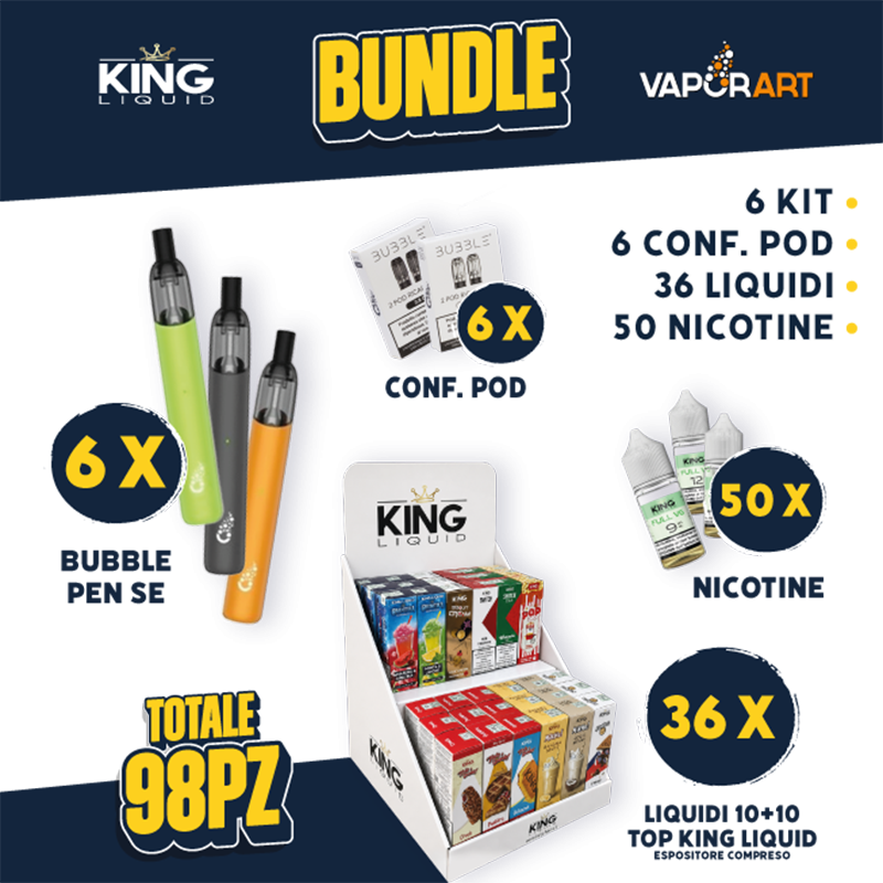 BUNDLE - Vaporart Bubble Pen SE + Pod + Liquidi 10+10 Top King Liquid + Nicotine