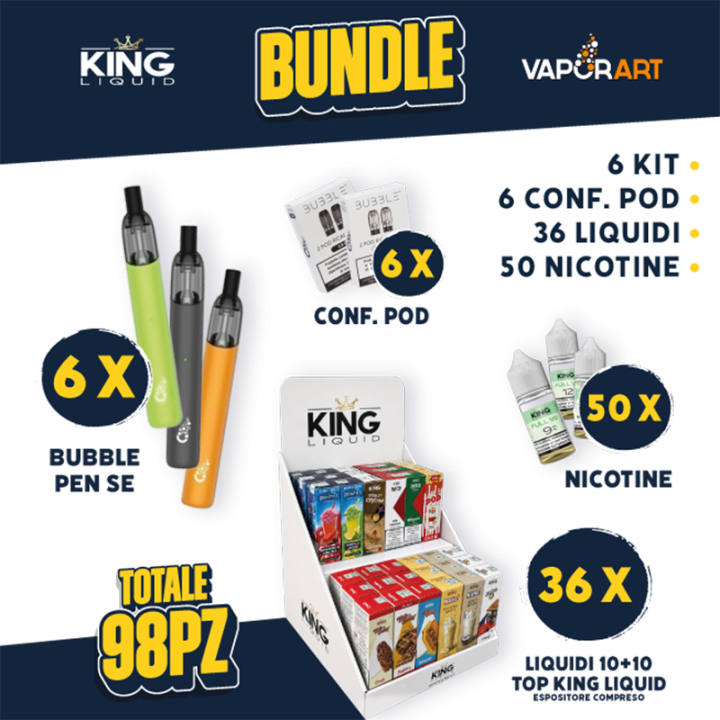 BUNDLE - Vaporart Bubble Pen SE + Pod + Liquidi 10+10 Top King Liquid + Nicotine