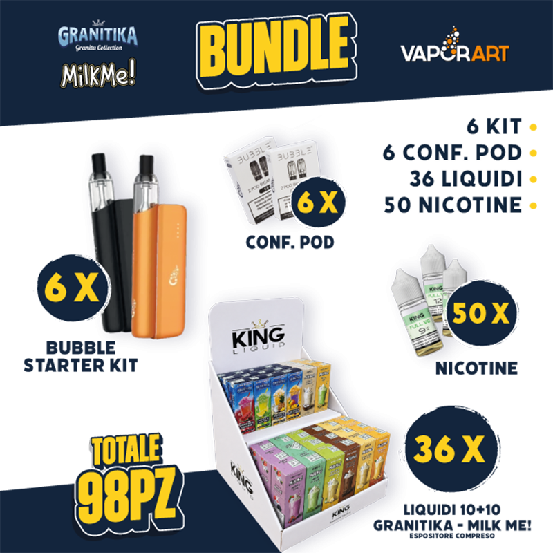 BUNDLE - Vaporart Bubble Starter Kit + Pod + Liquidi 10+10 Milk Me/Granitika + Nicotine