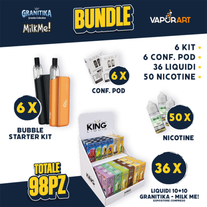 BUNDLE - Vaporart Bubble Starter Kit + Pod + Liquidi 10+10 Milk Me/Granitika + Nicotine