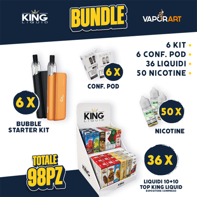 BUNDLE - Vaporart Bubble Starter Kit + Pod + Liquidi 10+10 Top King Liquid + Nicotine
