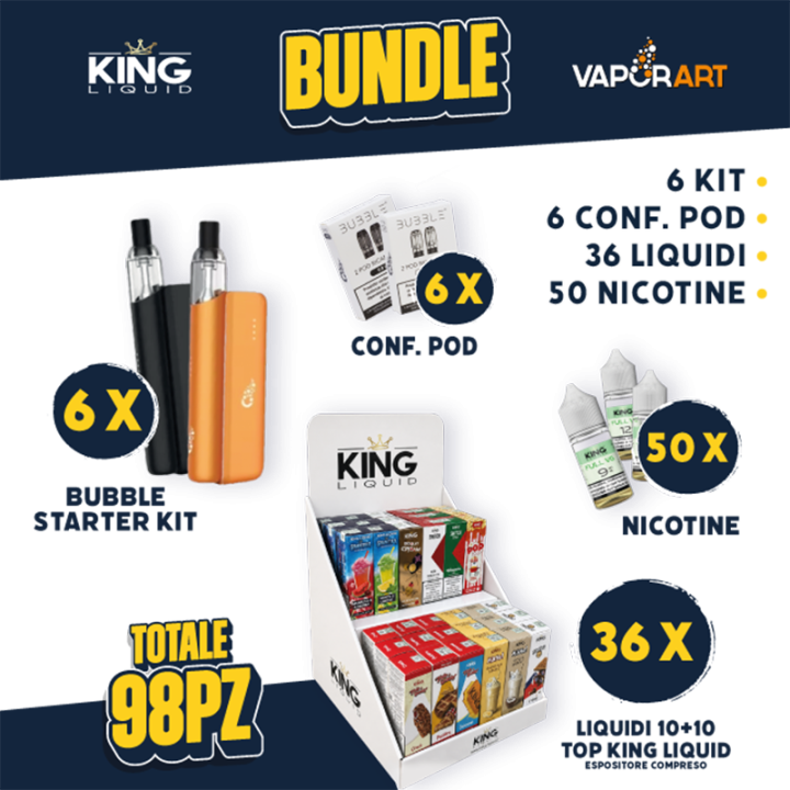 BUNDLE - Vaporart Bubble Starter Kit + Pod + Liquidi 10+10 Top King Liquid + Nicotine